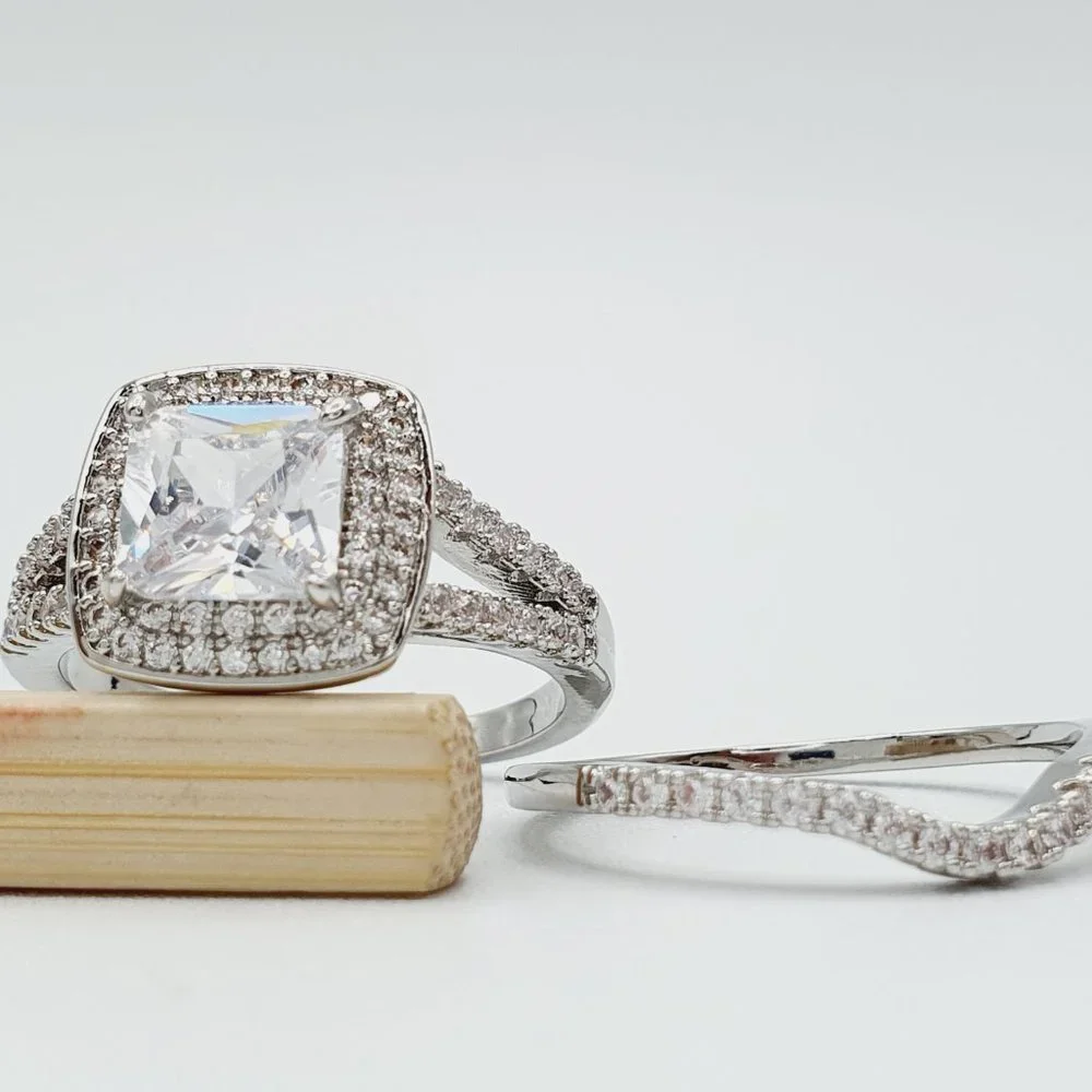 🎁Square Zircon Micro Pave 925 Sterling Silver Plated Wedding RingUNVN12176 - Picture 8 of 10
